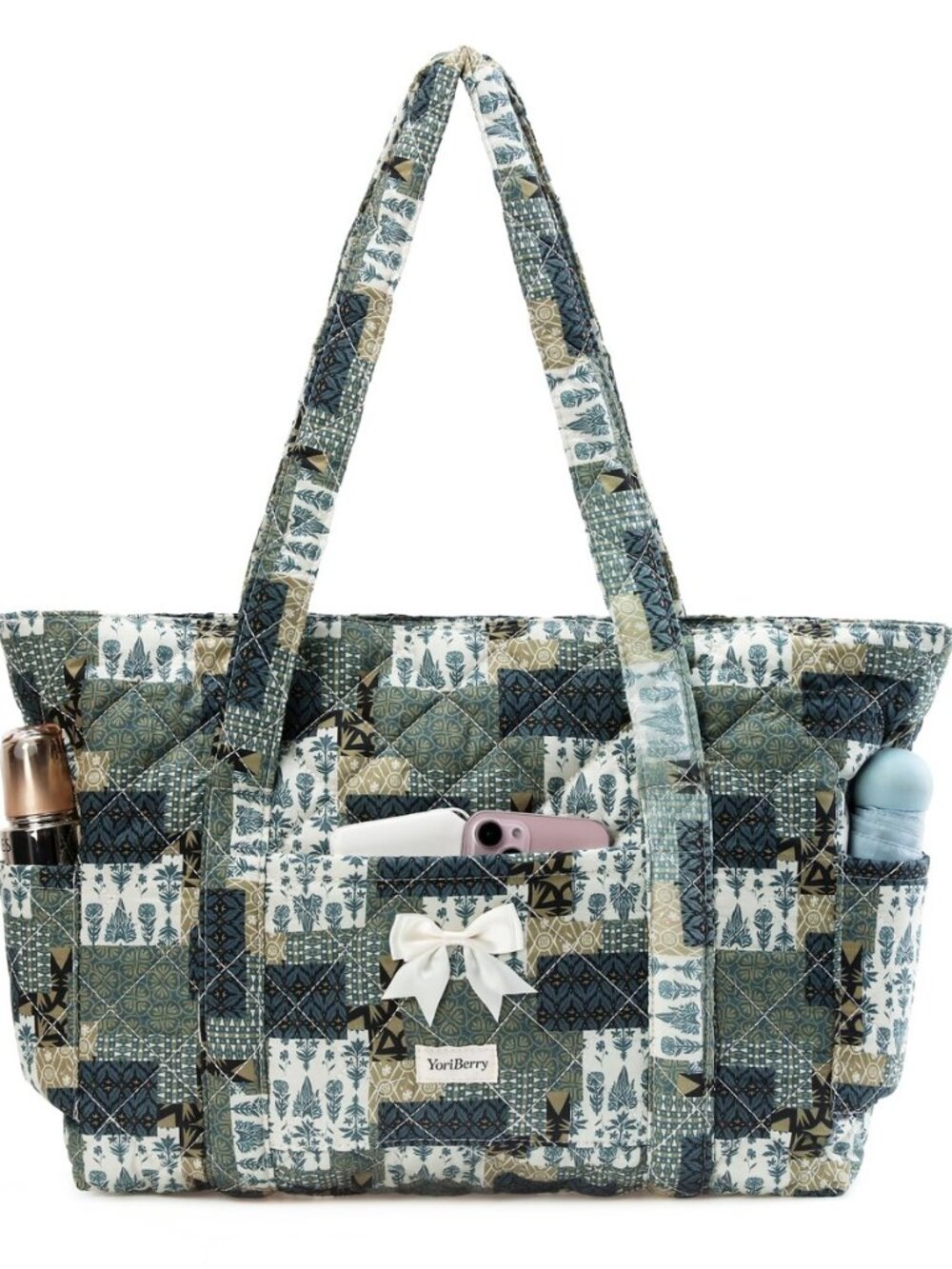 Quilted Tote Bag for Women, Quilted Floral Tote Bags with Zipper, Cute Bow